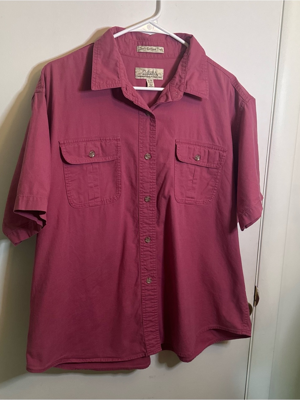 Cabelas Shirt Womens XL Rose Cotton Short Sleeve Button Up Soft Canvas Trail Vtg - Picture 2 of 6